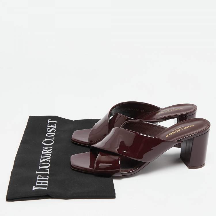 Pre Owned Saint Laurent Burgundy Patent Leather Loulou Slide Sandals Size 40