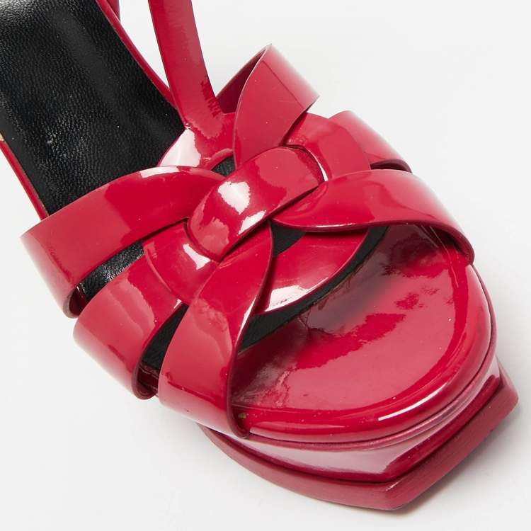 Pre Owned Saint Laurent Pink Patent Leather Tribute Sandals Size 40