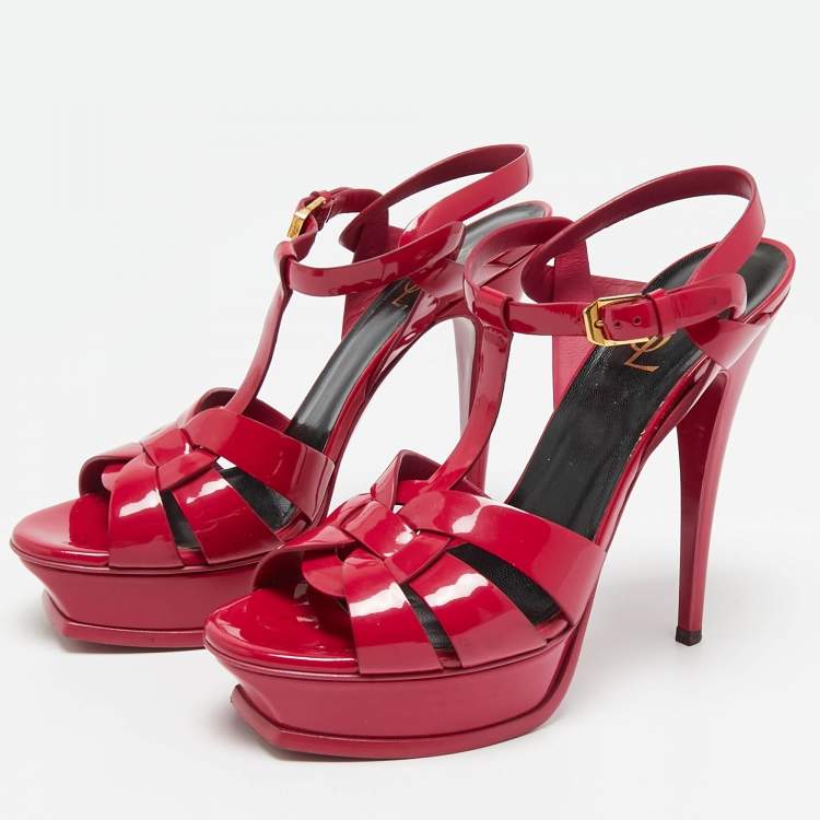 Pre Owned Saint Laurent Pink Patent Leather Tribute Sandals Size 40
