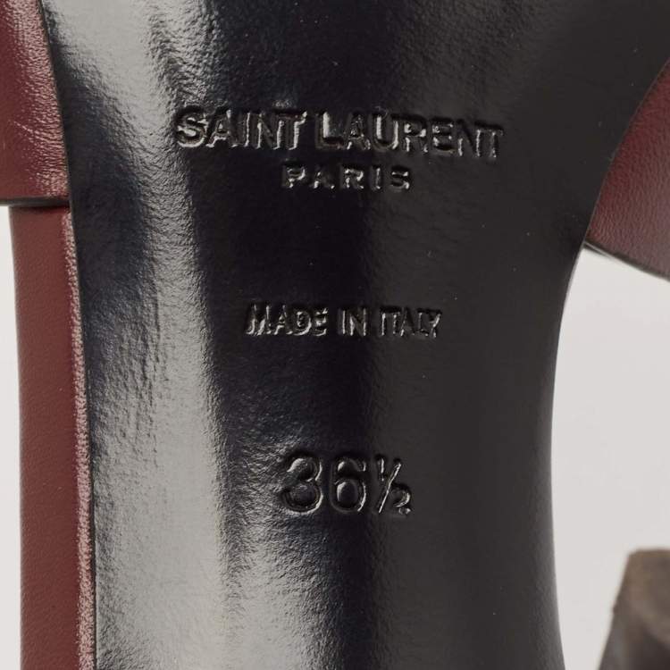 Pre Owned Saint Laurent Burgundy Leather Tribute Slides Sandals Size 36.5
