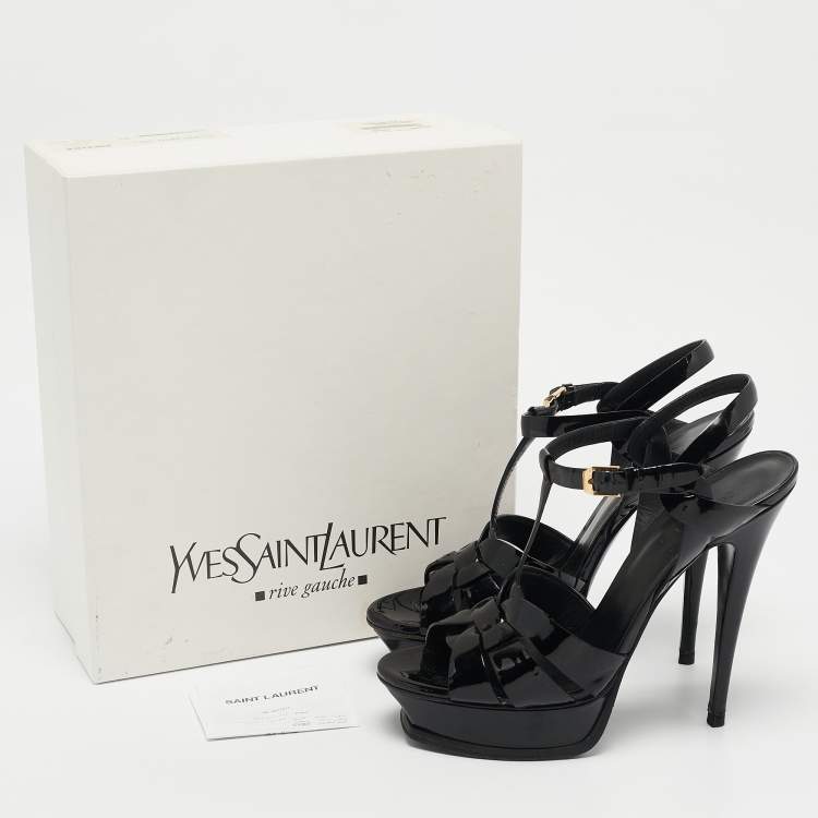 Pre Owned Saint Laurent Black Patent Leather Tribute Platform Ankle Strap Sandals Size 40