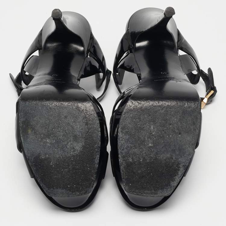 Pre Owned Saint Laurent Black Patent Leather Tribute Platform Ankle Strap Sandals Size 40