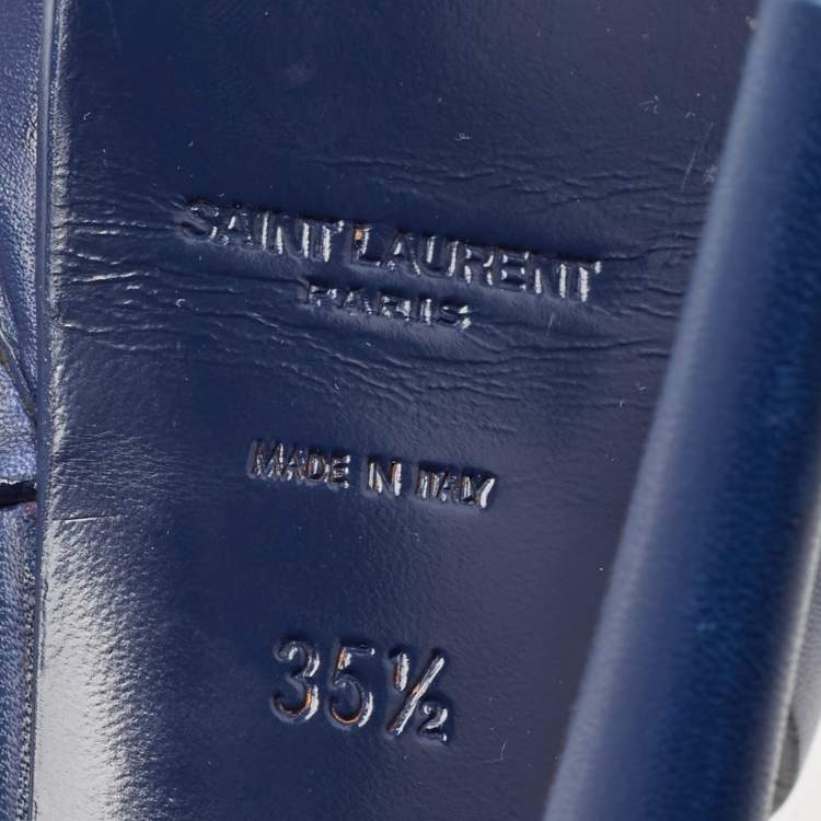 Pre Owned Saint Laurent Blue Leather Tribute Platform Ankle Strap Sandals Size 35.5