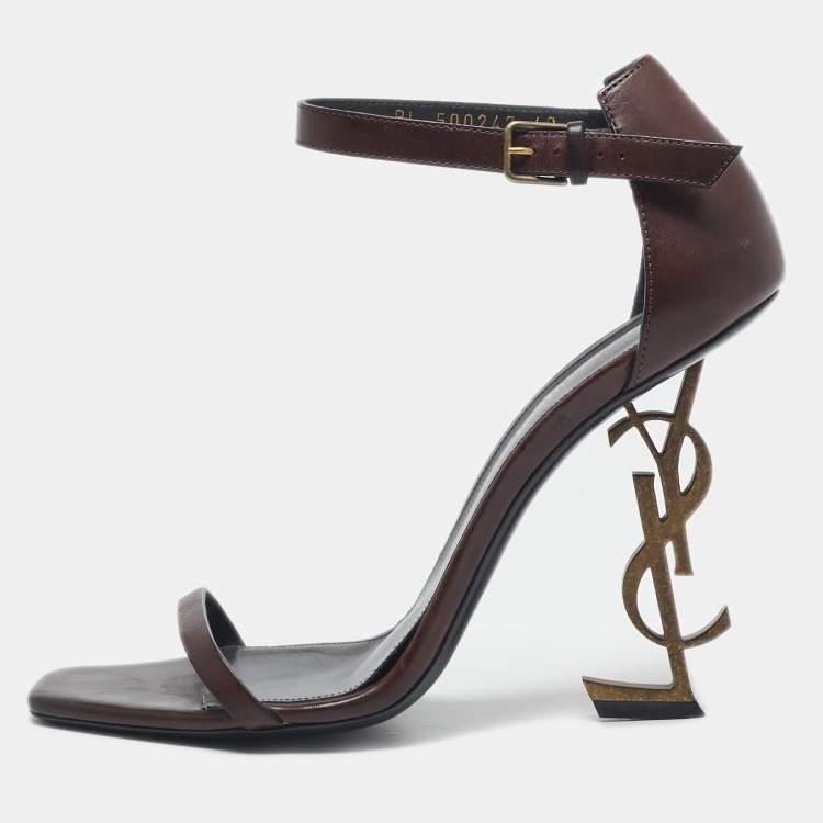 Pre Owned Saint Laurent Brown Leather Opyum Ankle Strap Sandals Size 40
