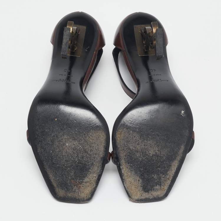 Pre Owned Saint Laurent Brown Leather Opyum Ankle Strap Sandals Size 40