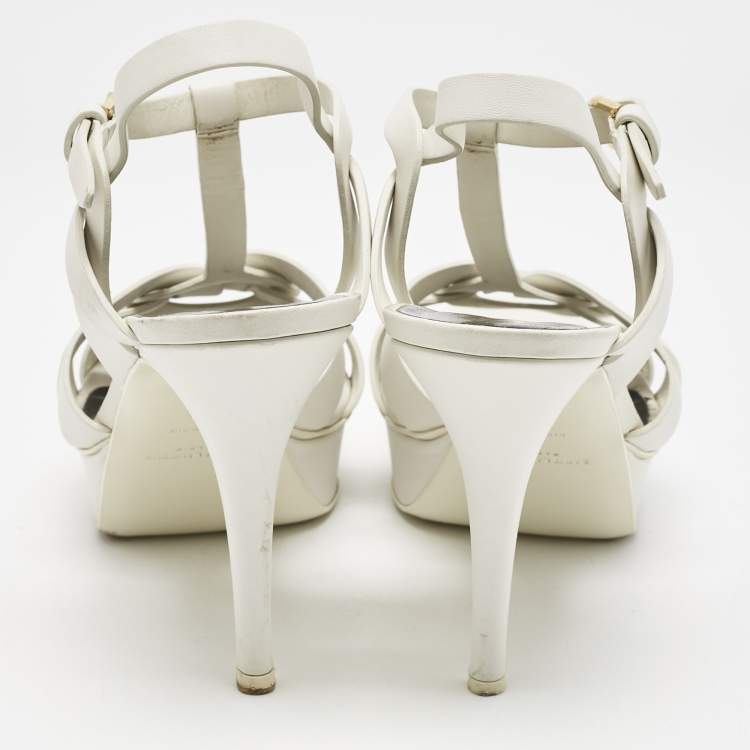 Pre Owned Saint Laurent White Leather Tribute Platform Sandals Size 39