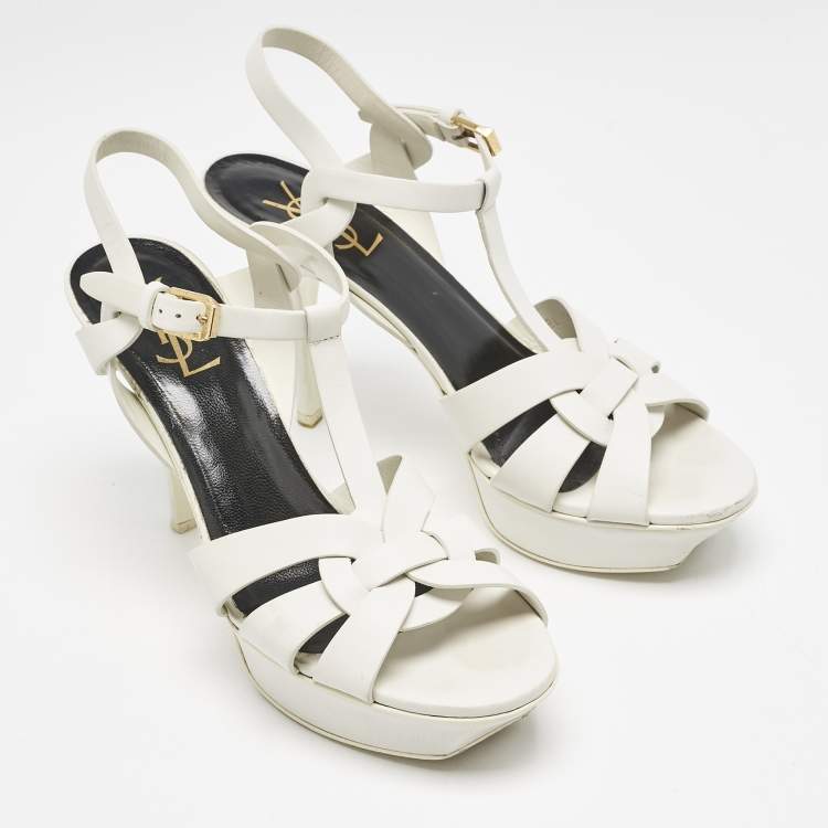 Pre Owned Saint Laurent White Leather Tribute Platform Sandals Size 39