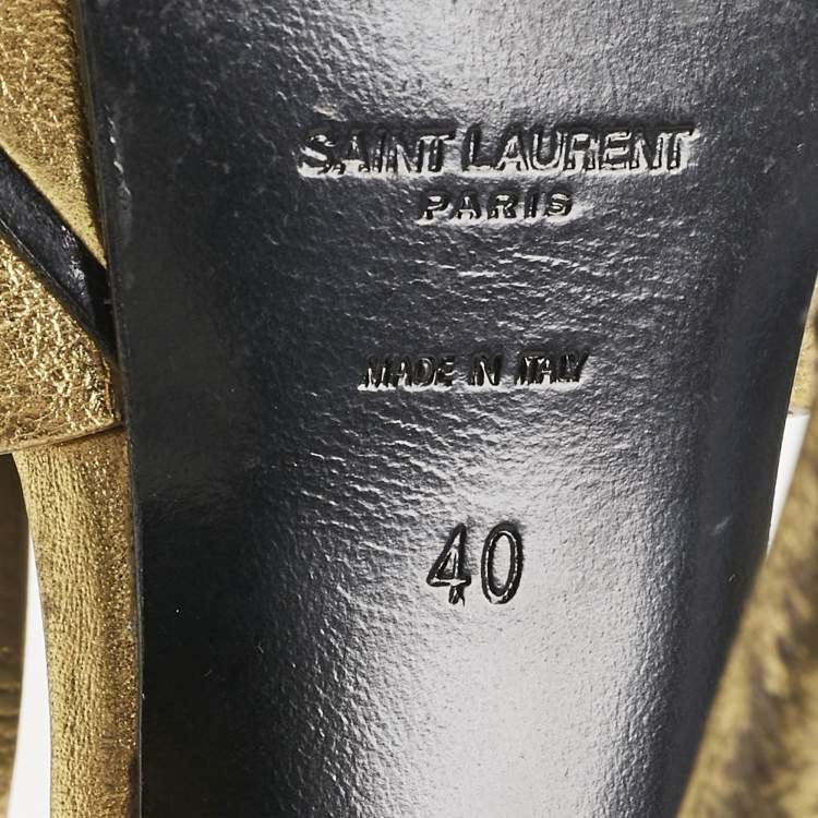 Pre Owned Saint Laurent Metallic Gold Leather Tribute Sandals Size 40