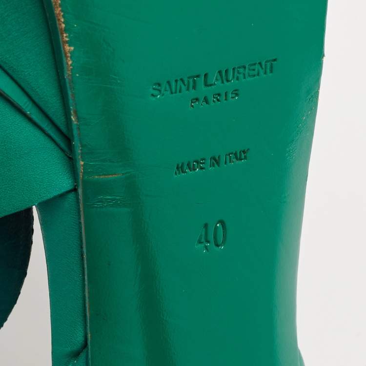 Pre Owned Saint Laurent Green Leather Tribute Sandals Size 40