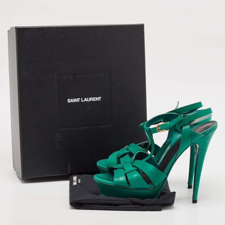 Pre Owned Saint Laurent Green Leather Tribute Sandals Size 40