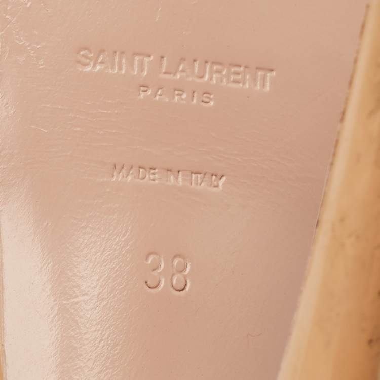 Pre Owned Saint Laurent Beige Patent Leather Tribute Platform Sandals Size 38