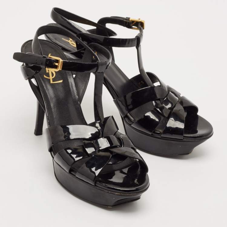 Pre Owned Saint Laurent Black Patent Leather Tribute Platform Sandals Size 39