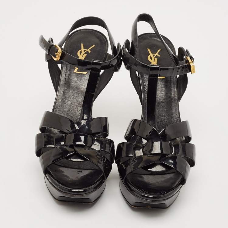 Pre Owned Saint Laurent Black Patent Leather Tribute Platform Sandals Size 39