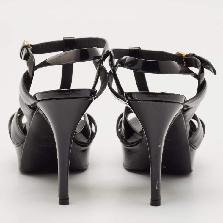 Pre Owned Saint Laurent Black Patent Leather Tribute Platform Sandals Size 39