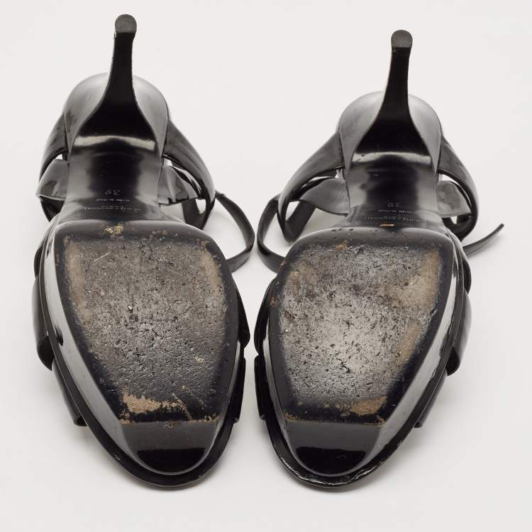 Pre Owned Saint Laurent Black Patent Leather Tribute Platform Sandals Size 39