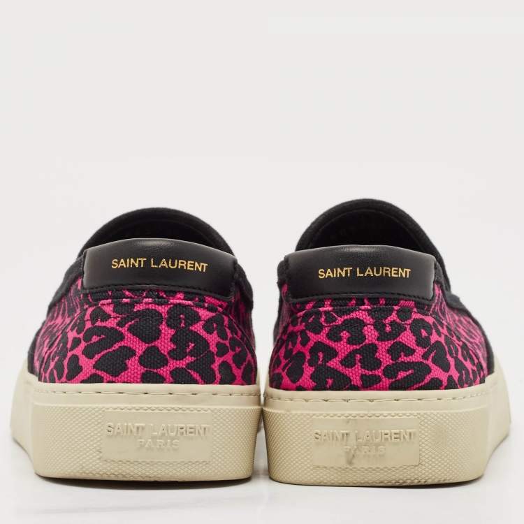 Pre Owned Saint Laurent Black/Pink Animal Print Canvas Venice Slip On Sneakers Size 39