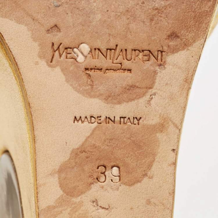 Pre Owned Saint Laurent Paris Metallic Gold Leather Venice Sculpted Wedge Platform Sandals Size 39