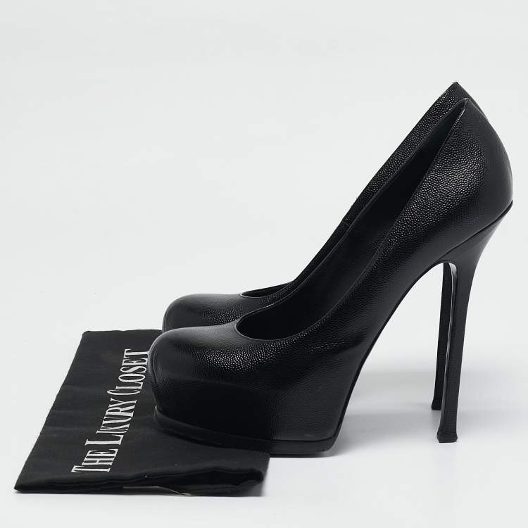 Pre Owned Saint Laurent Black Leather Tribtoo Platform Pumps Size 40