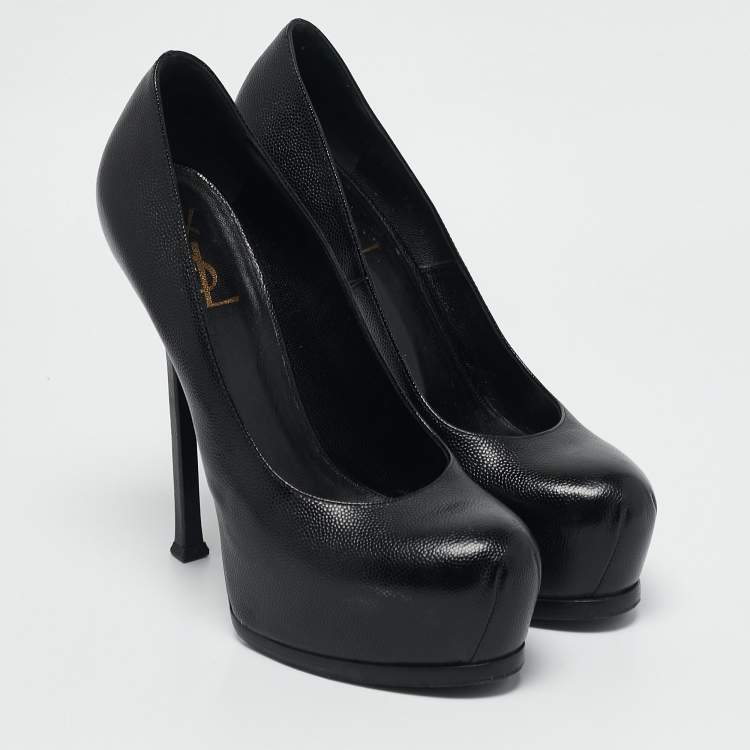 Pre Owned Saint Laurent Black Leather Tribtoo Platform Pumps Size 40