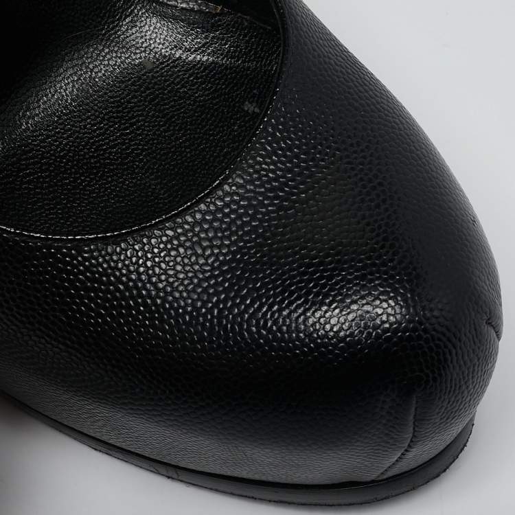 Pre Owned Saint Laurent Black Leather Tribtoo Platform Pumps Size 40