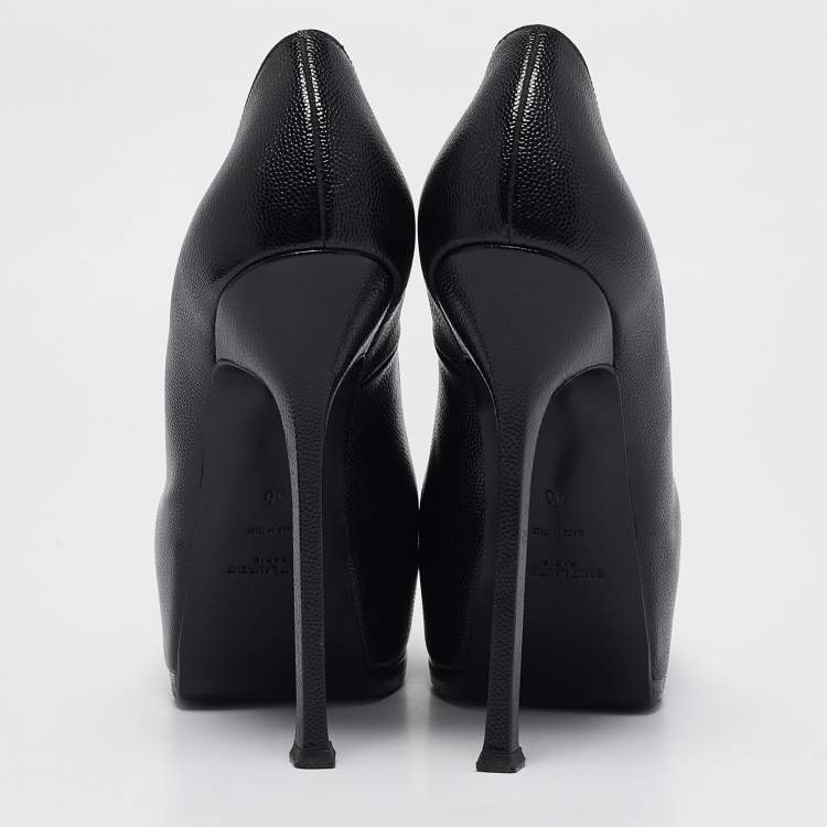Pre Owned Saint Laurent Black Leather Tribtoo Platform Pumps Size 40