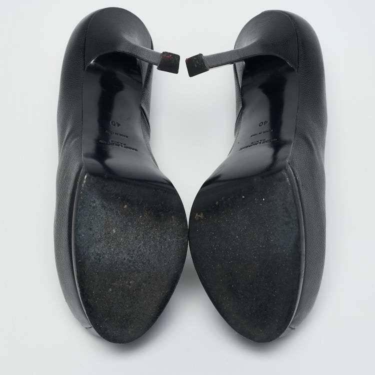 Pre Owned Saint Laurent Black Leather Tribtoo Platform Pumps Size 40