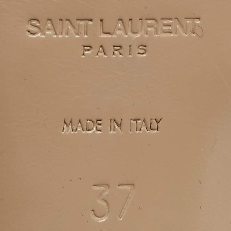 Pre Owned Saint Laurent Beige Patent Leather Tribute Platform Sandals Size 37