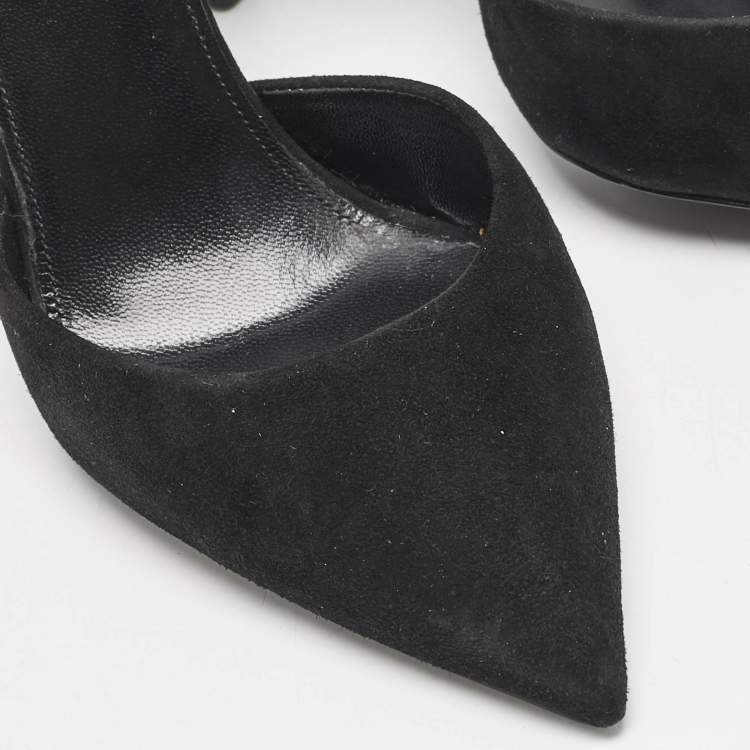 Pre Owned Saint Laurent Black/White Calf Hair and Suede Anja D'orsay Pumps Size 36