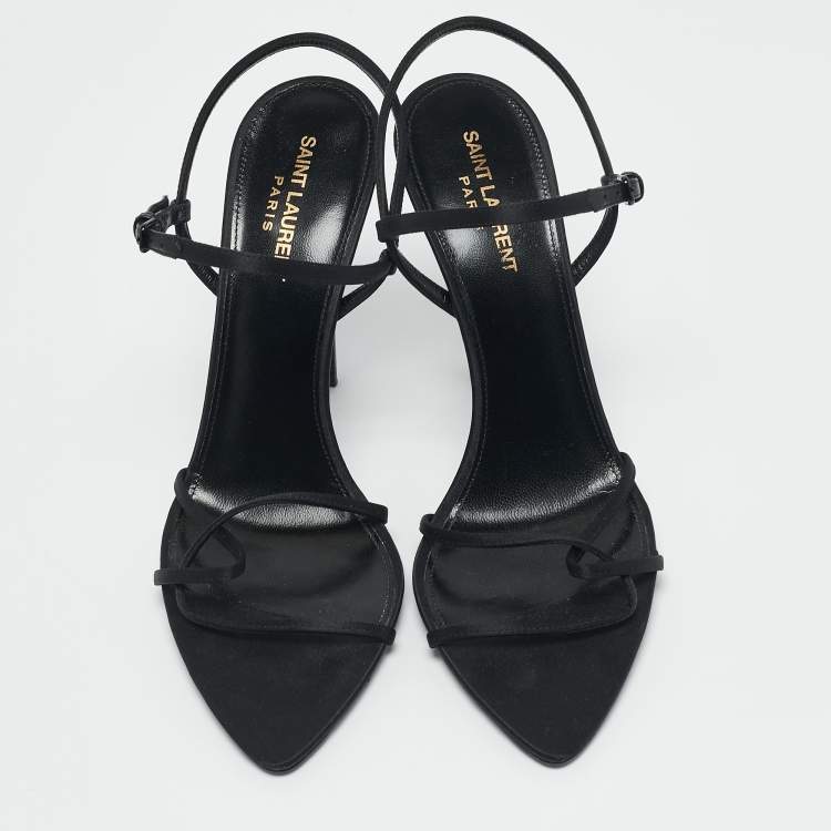 Pre Owned Saint Laurent Black Satin Clara Ankle Strap Sandals Size 40