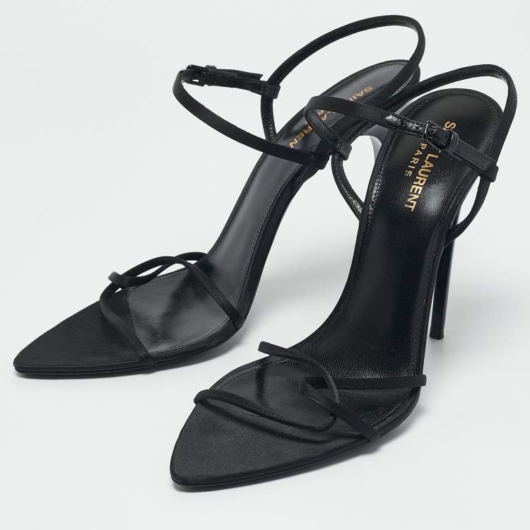 Pre Owned Saint Laurent Black Satin Clara Ankle Strap Sandals Size 40
