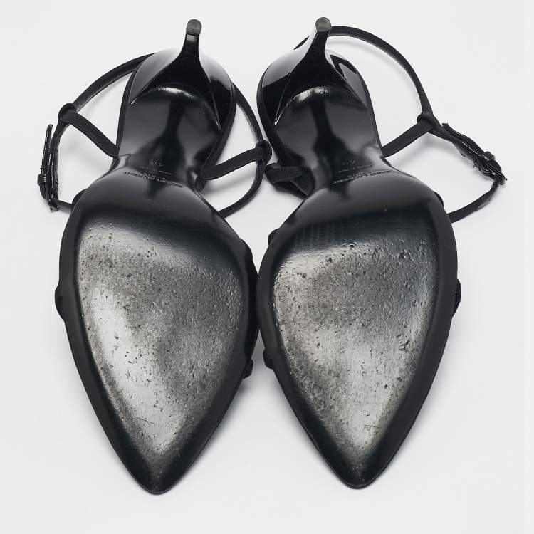 Pre Owned Saint Laurent Black Satin Clara Ankle Strap Sandals Size 40