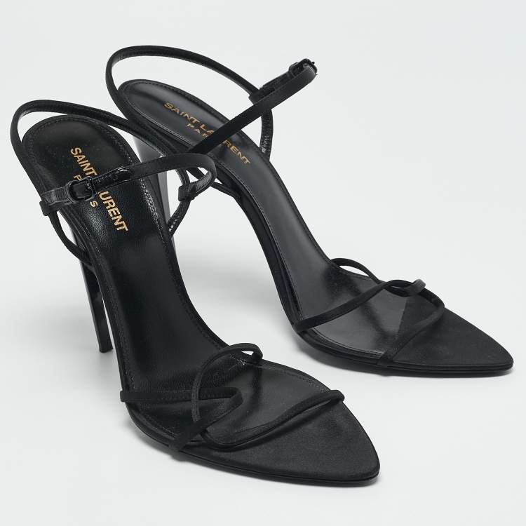 Pre Owned Saint Laurent Black Satin Clara Ankle Strap Sandals Size 40