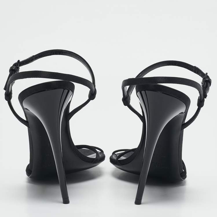 Pre Owned Saint Laurent Black Satin Clara Ankle Strap Sandals Size 40
