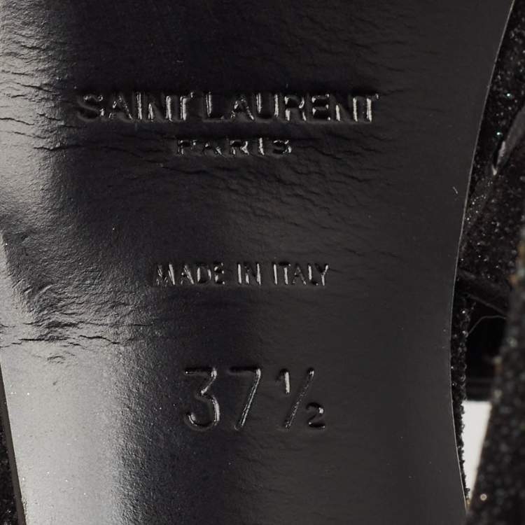 Pre Owned Saint Laurent Black Suede and Quartz Glitter Tribute Platform Sandals Size 37.5
