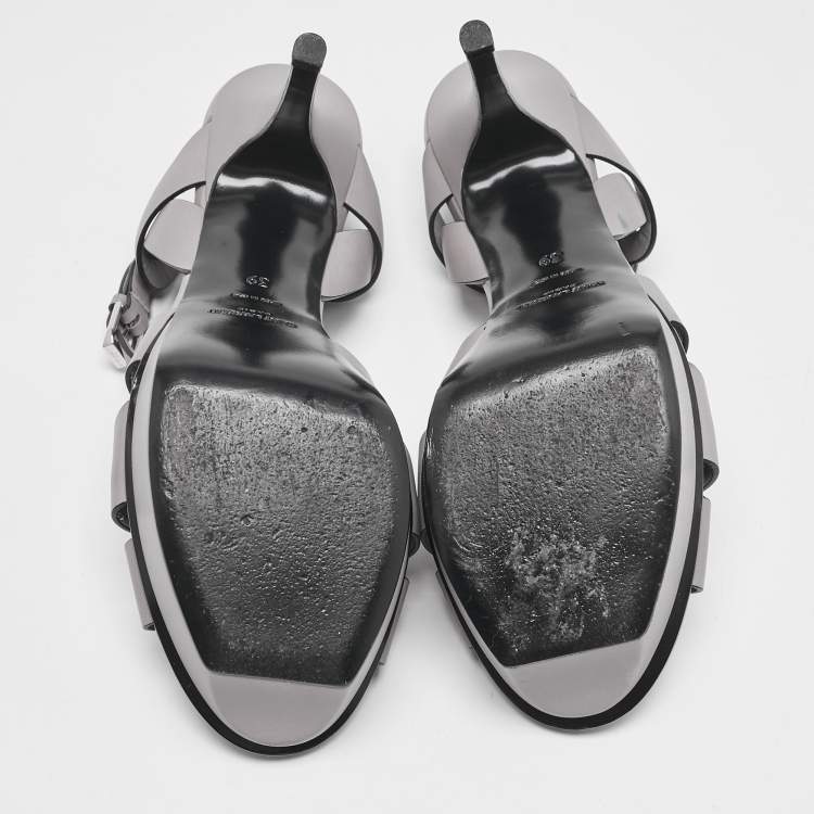 Pre Owned Saint Laurent Grey Leather Platform Sandals Size 39