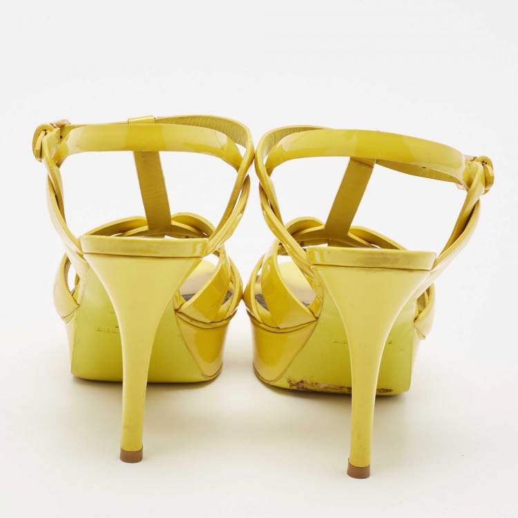 مملوكة مسبقًا Saint Laurent Yellow Patent Leather Tribute Platform Sandals Size 37