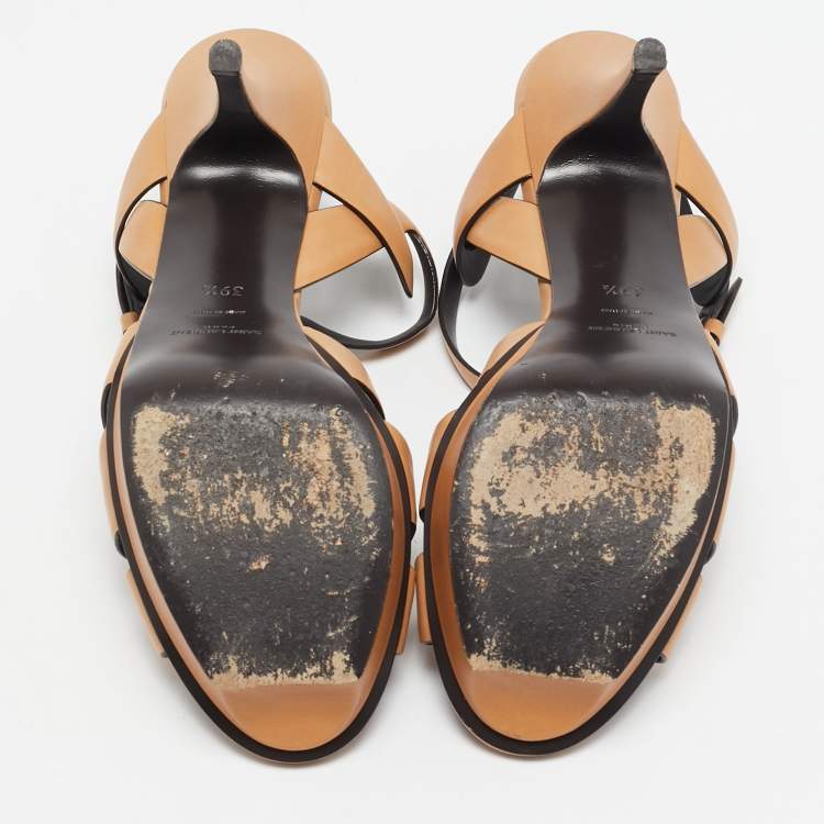 Pre Owned Saint Laurent Tan Leather Tribute Sandals Size 39.5