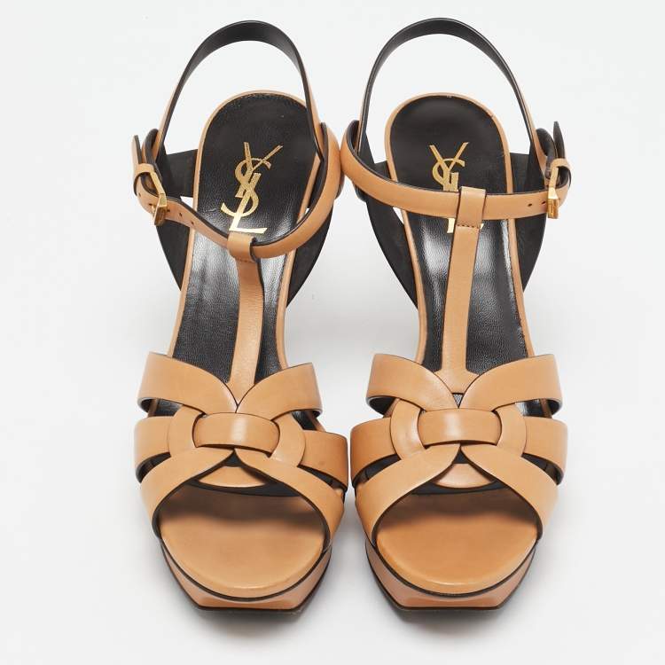 Pre Owned Saint Laurent Tan Leather Tribute Sandals Size 39.5