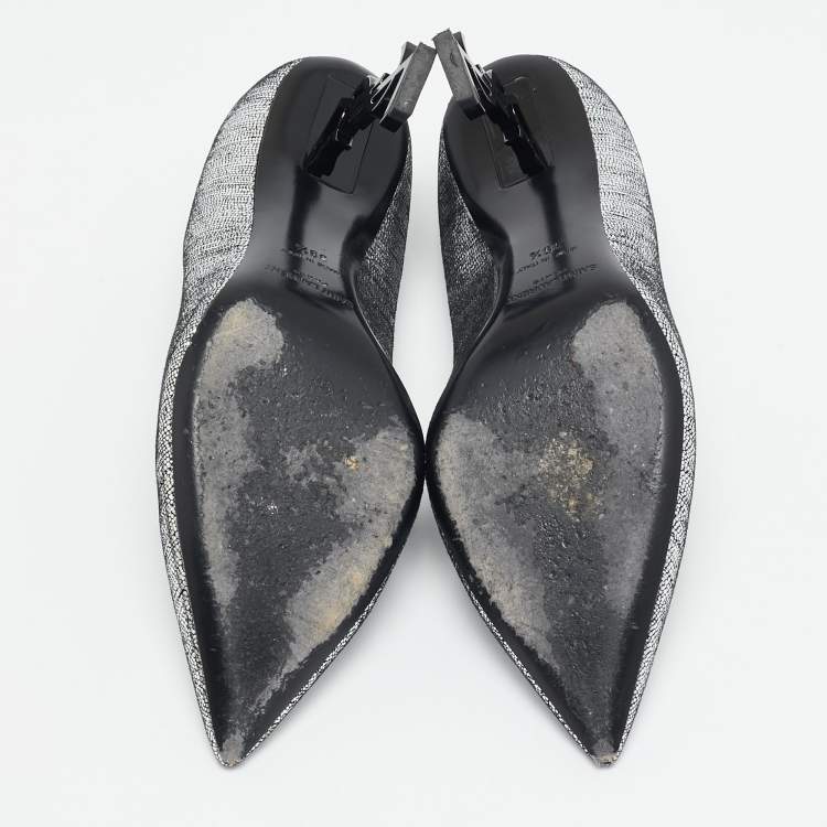 Pre Owned Saint Laurent Silver Texture Suede Opyum Pumps Size 39.5