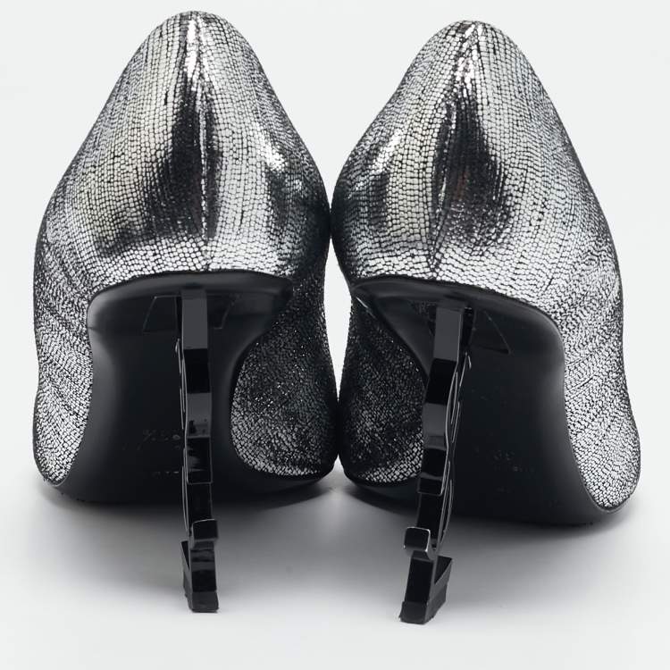 Pre Owned Saint Laurent Silver Texture Suede Opyum Pumps Size 39.5