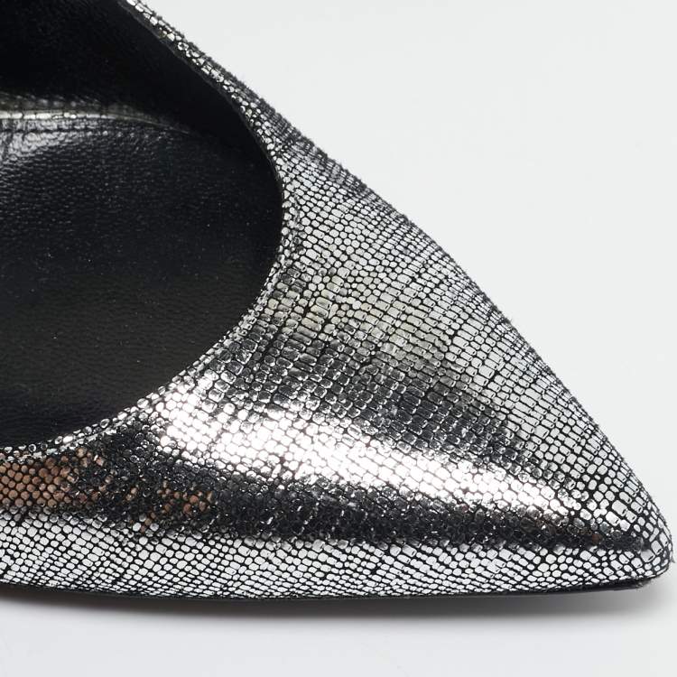 Pre Owned Saint Laurent Silver Texture Suede Opyum Pumps Size 39.5