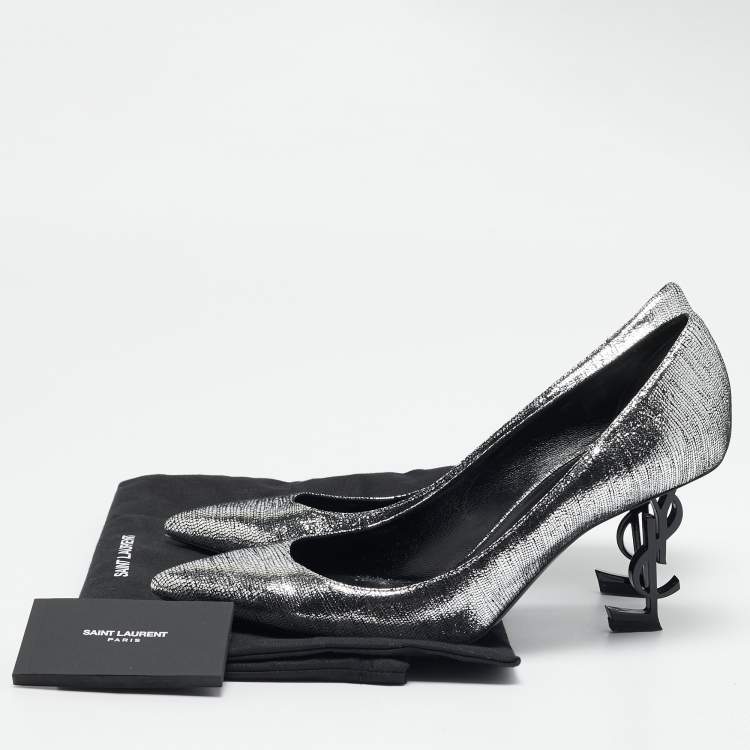 Pre Owned Saint Laurent Silver Texture Suede Opyum Pumps Size 39.5