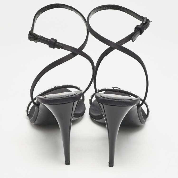 Pre Owned Saint Laurent Black Satin Ankle Strap Sandals Size 39