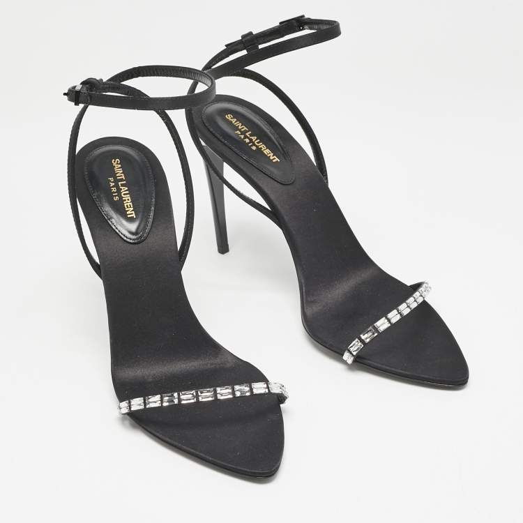 Pre Owned Saint Laurent Black Satin Ankle Strap Sandals Size 39