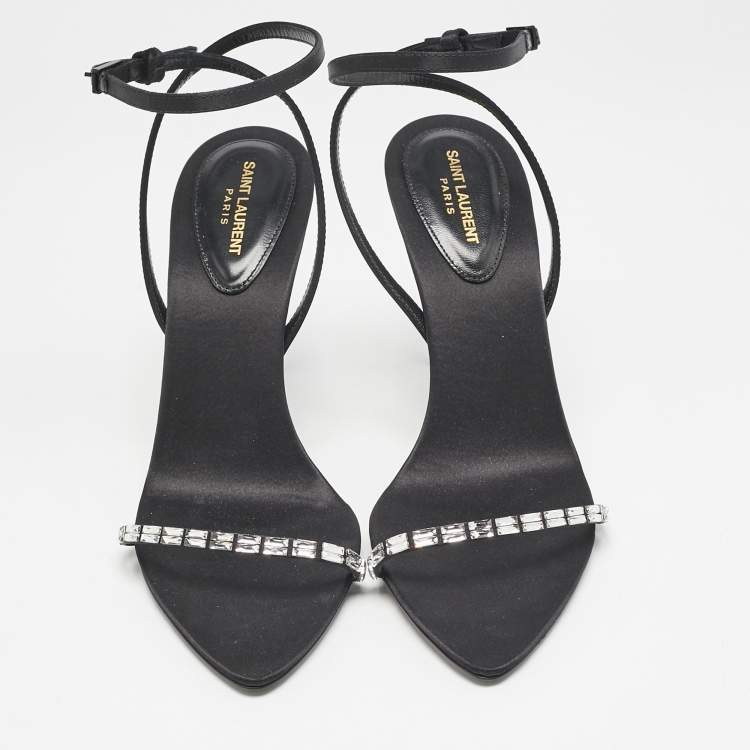 Pre Owned Saint Laurent Black Satin Ankle Strap Sandals Size 39
