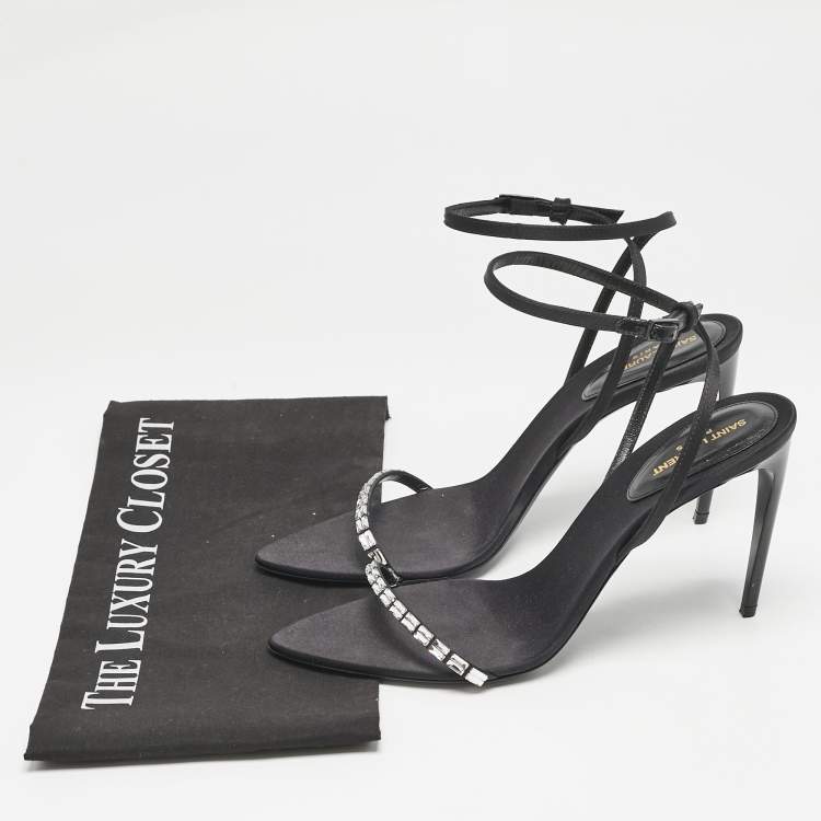 Pre Owned Saint Laurent Black Satin Ankle Strap Sandals Size 39