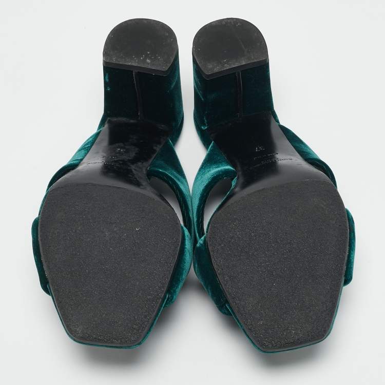 Pre Owned Saint Laurent Green Velvet Loulou Criss Cross Mules Size 37