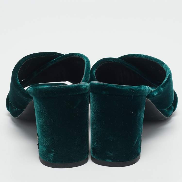 Pre Owned Saint Laurent Green Velvet Loulou Criss Cross Mules Size 37