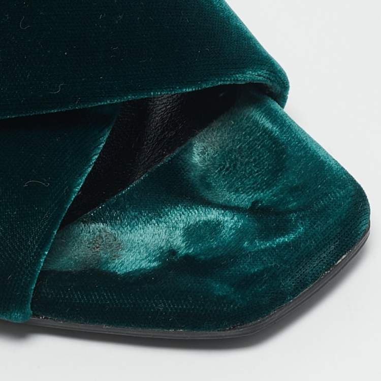 Pre Owned Saint Laurent Green Velvet Loulou Criss Cross Mules Size 37