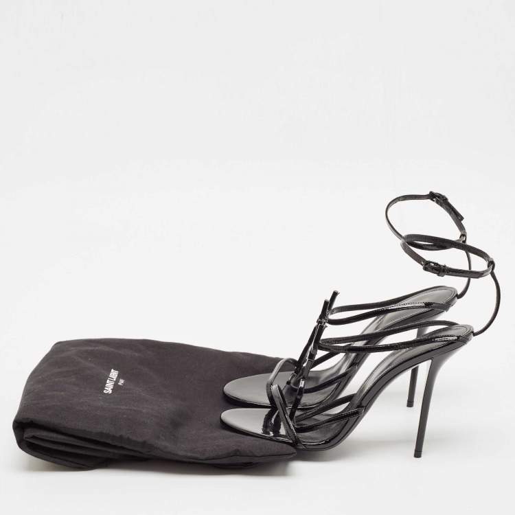 Pre Owned Saint Laurent Black Patent Leather Cassandre Ankle Strap Sandals Size 40